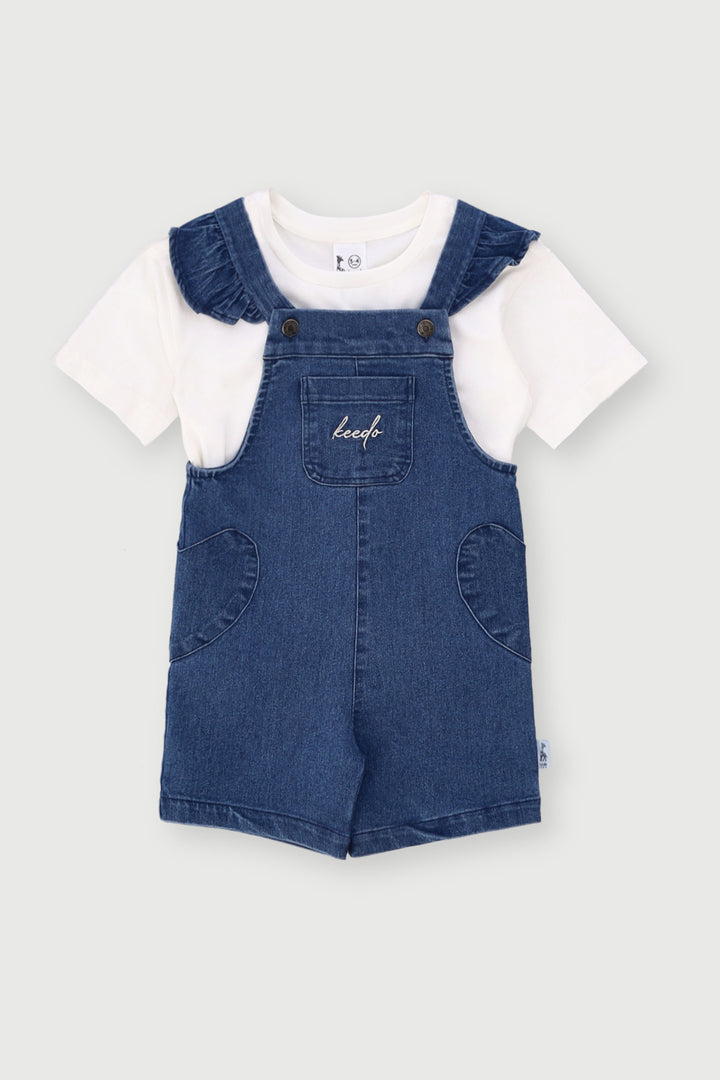 Keedo Girls Dungaree Set - Denim