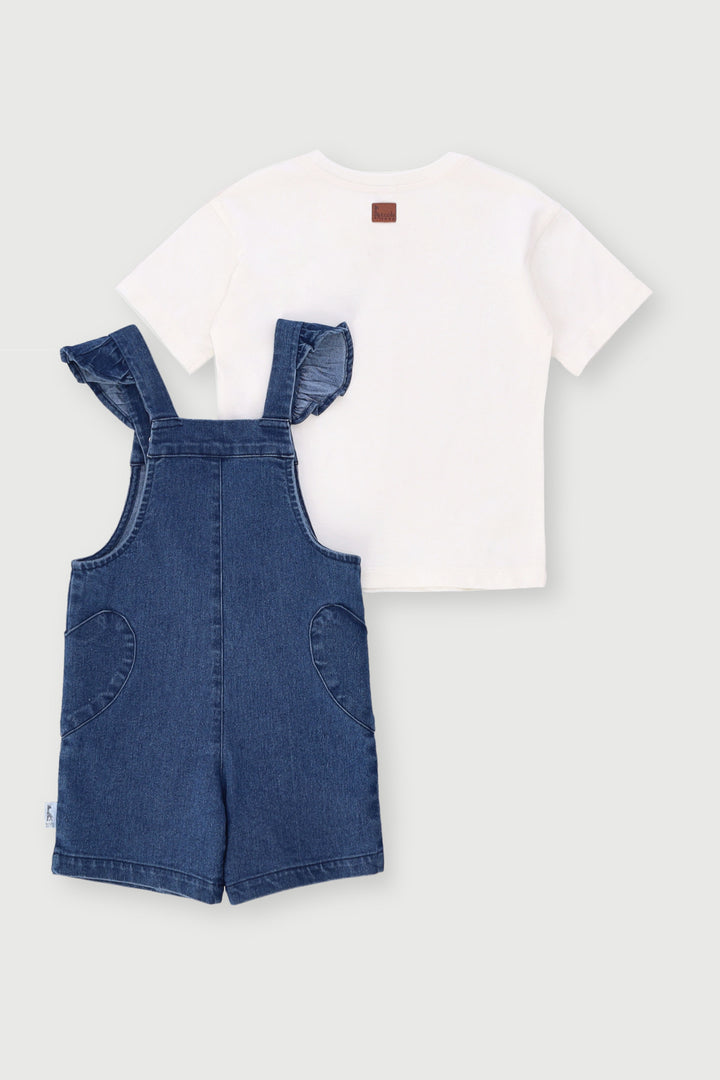 Keedo Girls Dungaree Set - Denim