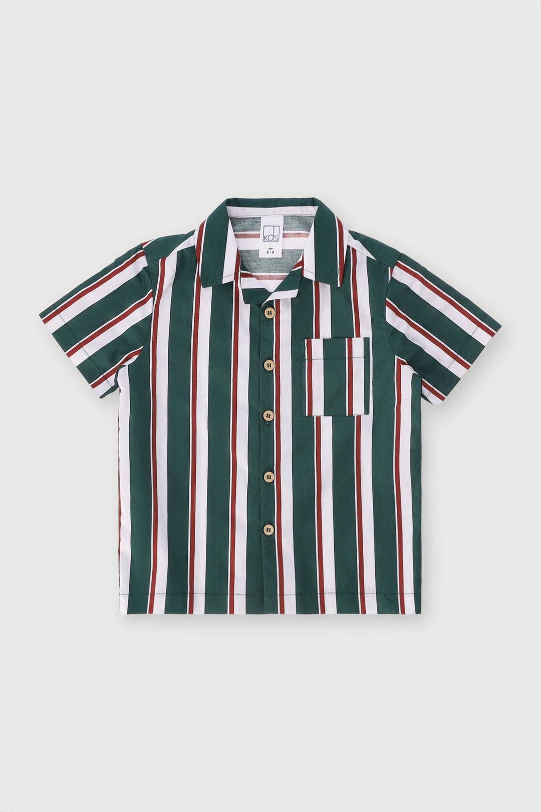 Pre-Boys Vertical Stripe Shirt - Dark Green
