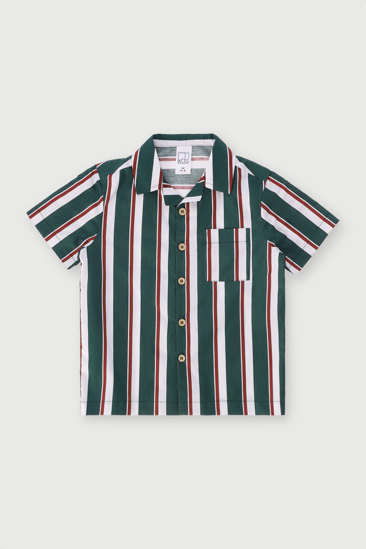 Pre-Boys Vertical Stripe Shirt - Dark Green