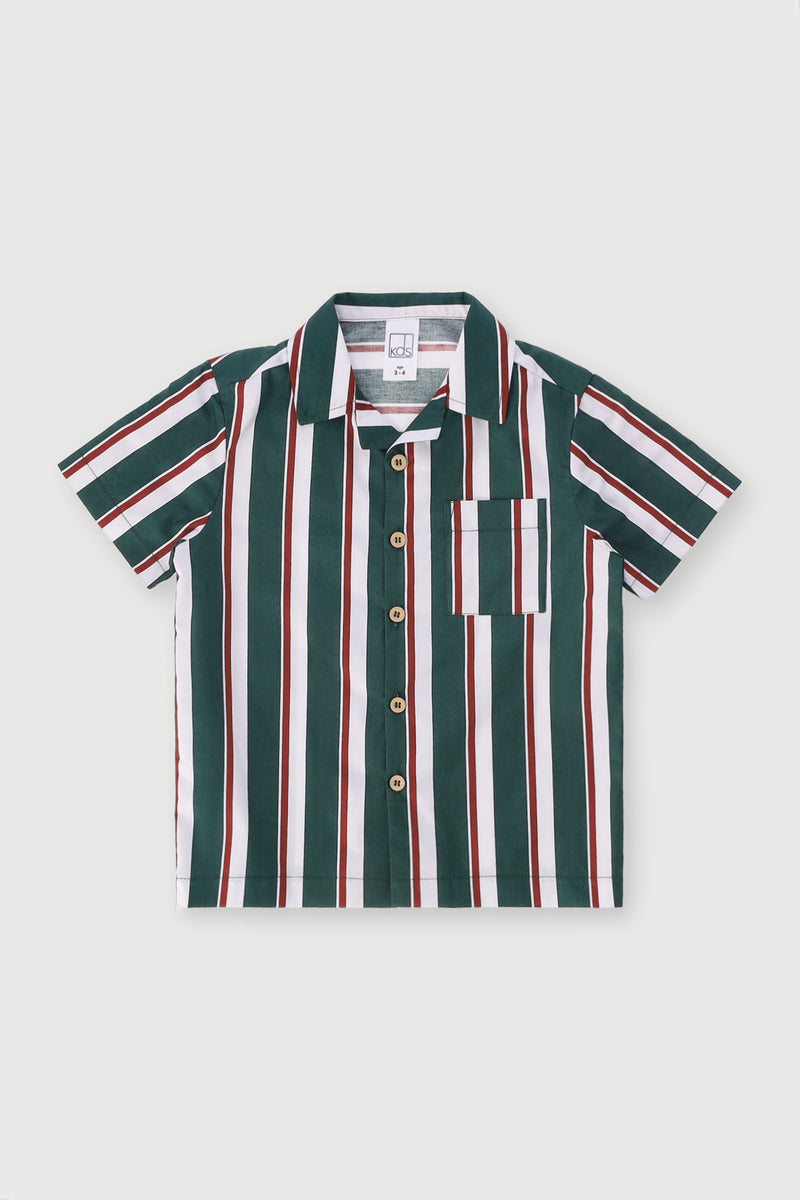 Pre-Boys Vertical Stripe Shirt - Dark Green