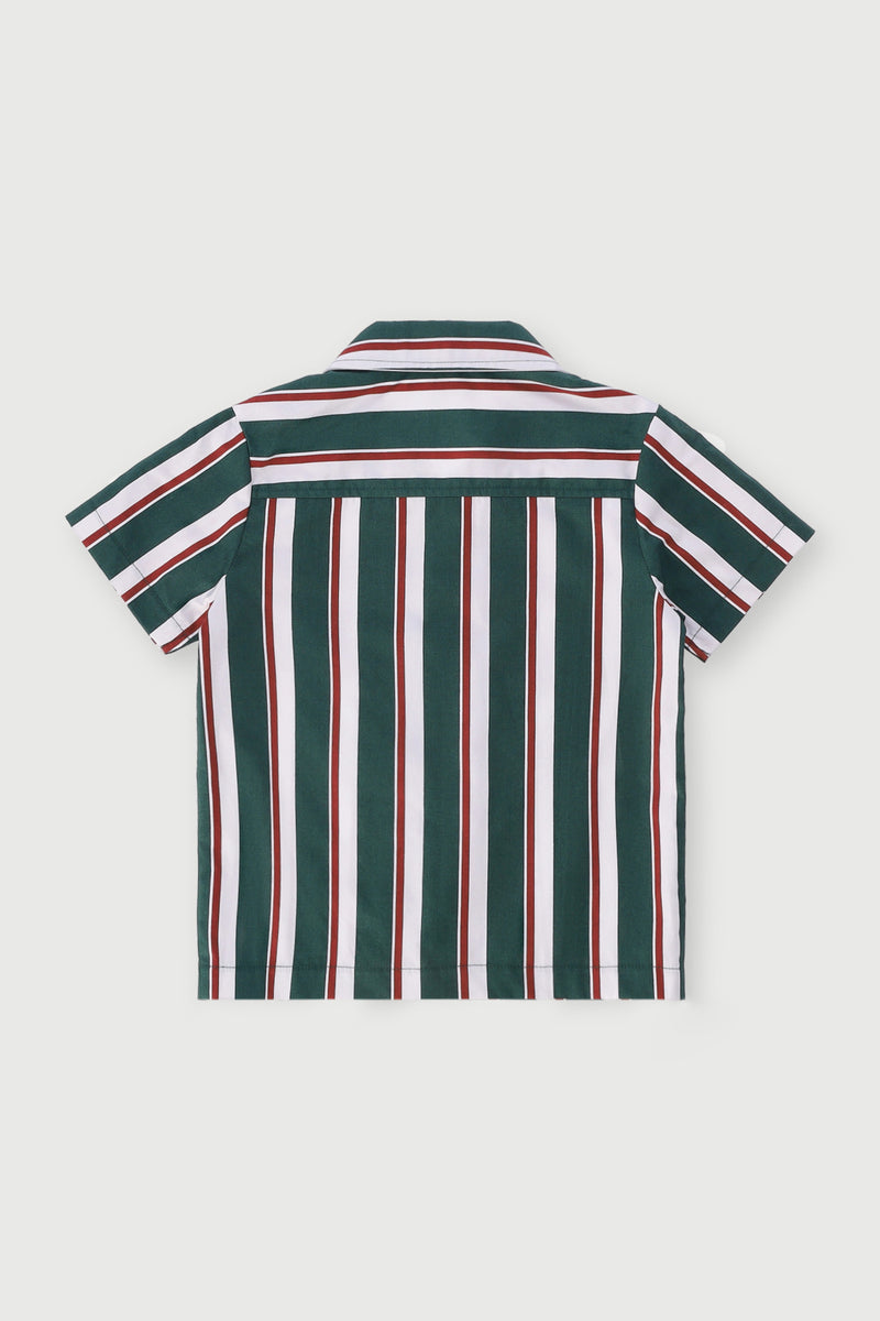 Pre-Boys Vertical Stripe Shirt - Dark Green