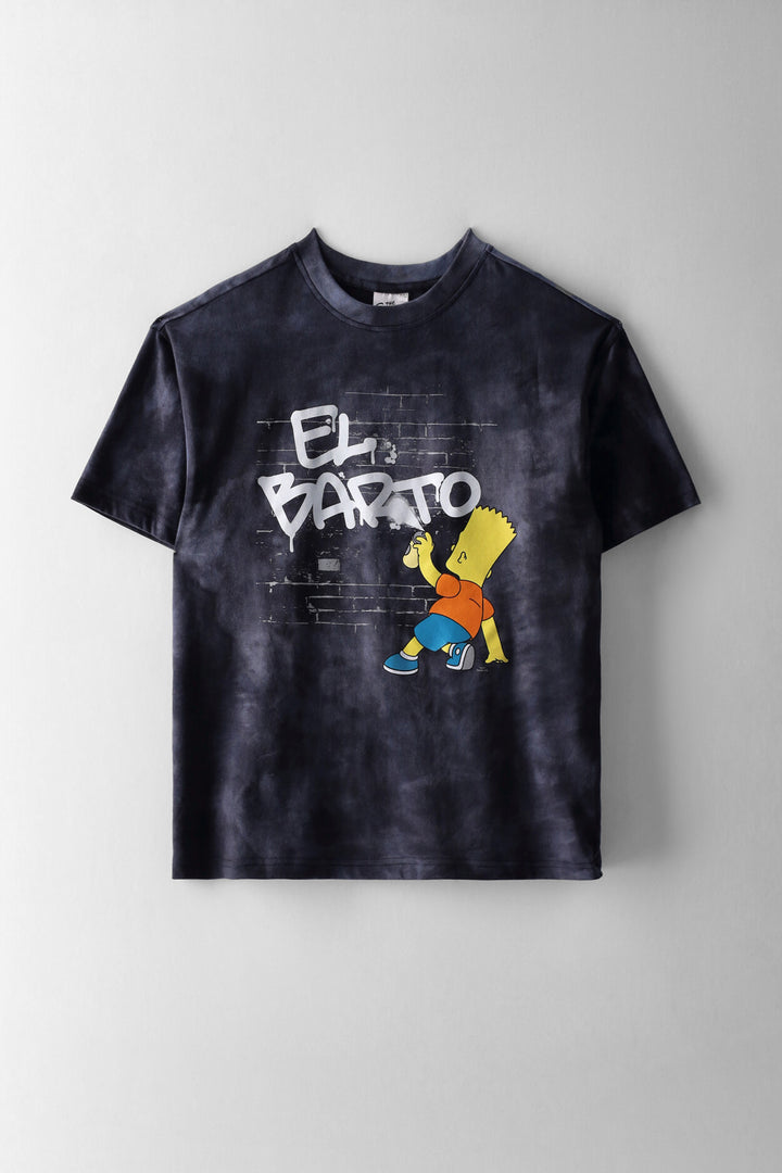 Boys Spectra Dye Oversized Bart T-Shirt - Black