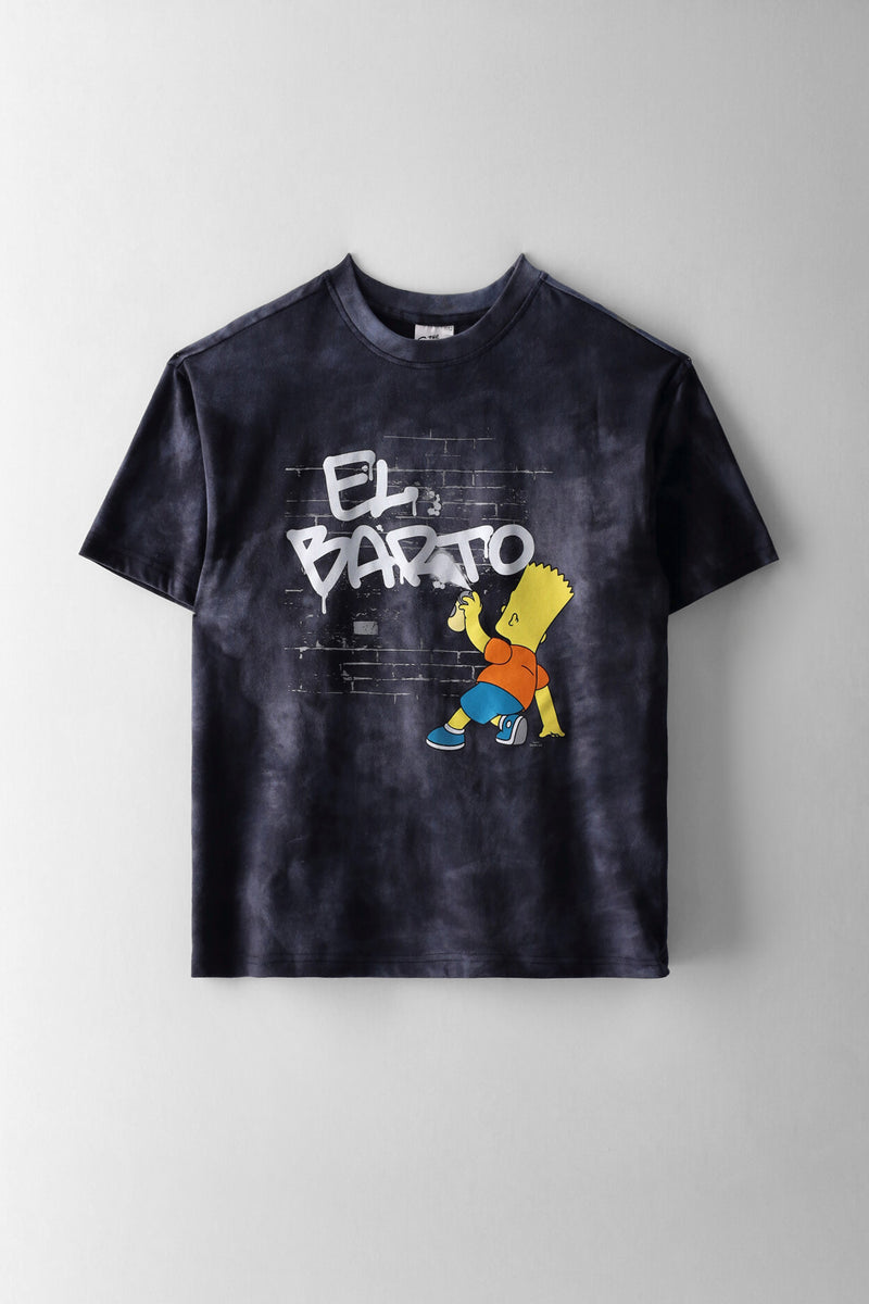 Boys Spectra Dye Oversized Bart T-Shirt - Black