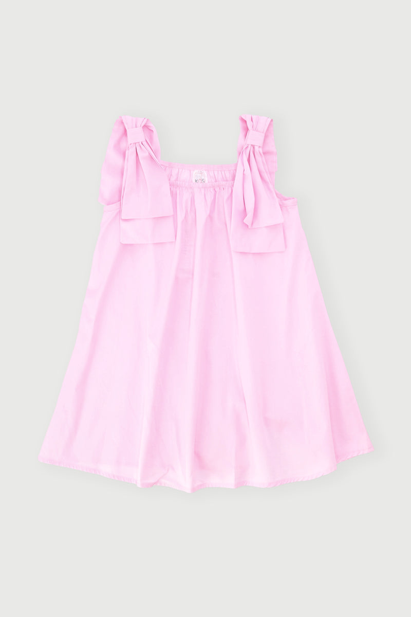 Pre-Girls Shoulder Bows Poplin Dress - Pink
