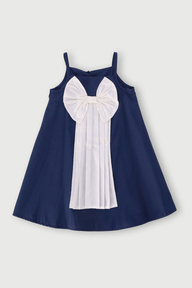 Pre-Girls Contrast Bow Poplin Dress - Navy