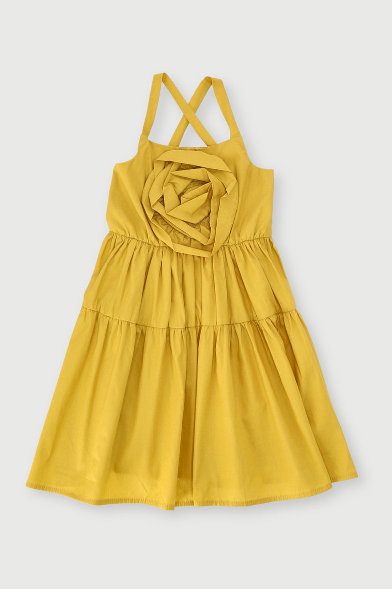 Pre-Girls 3D Flower Tiered Dress - Yellow