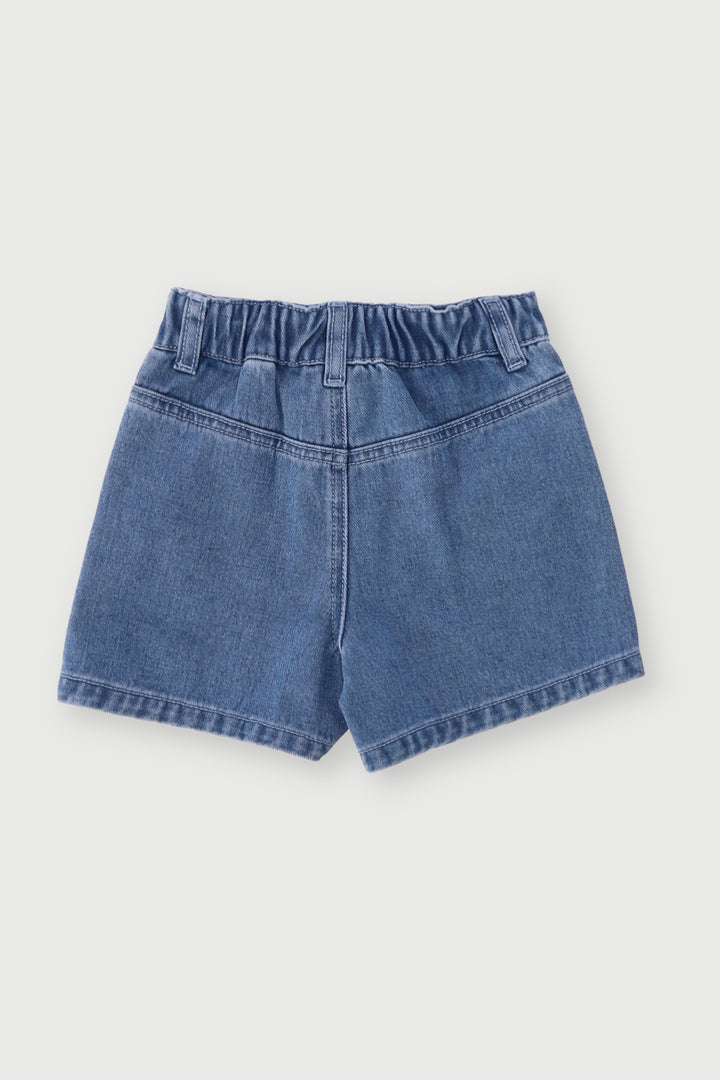 Pre-Girls Crochet Flower Denim Shorts - Light Blue