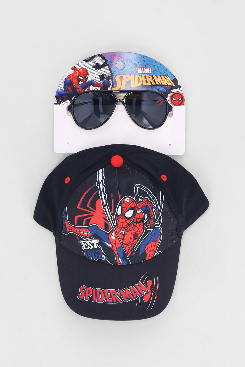 Pre-Boys Spiderman Sunglasses & Peak Cap Set - Black