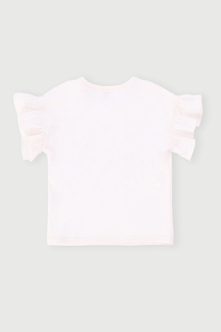 Pre-Girls Sequin Cherries Frill Detail Tee - Cream