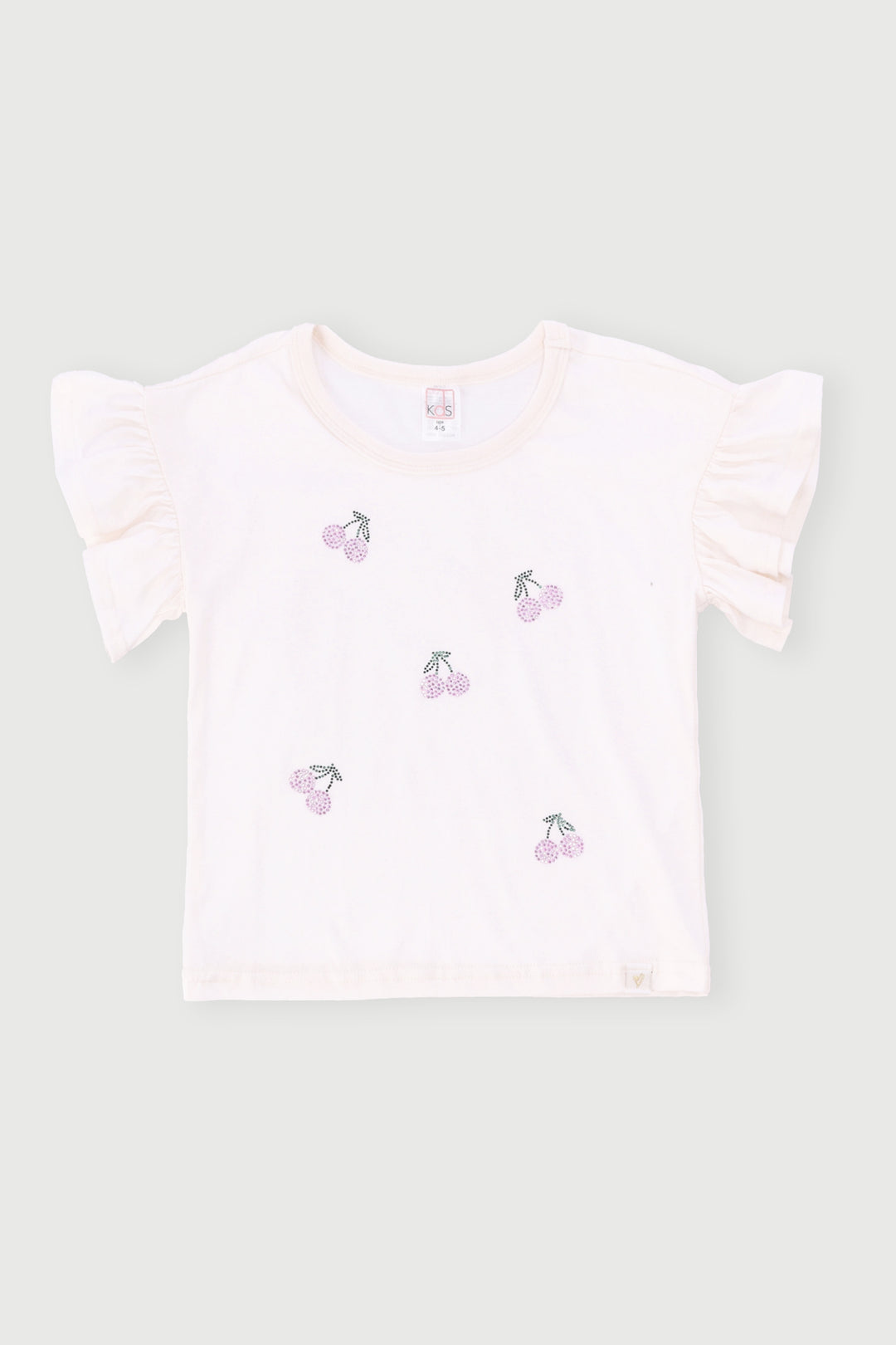 Pre-Girls Sequin Cherries Frill Detail Tee - Cream