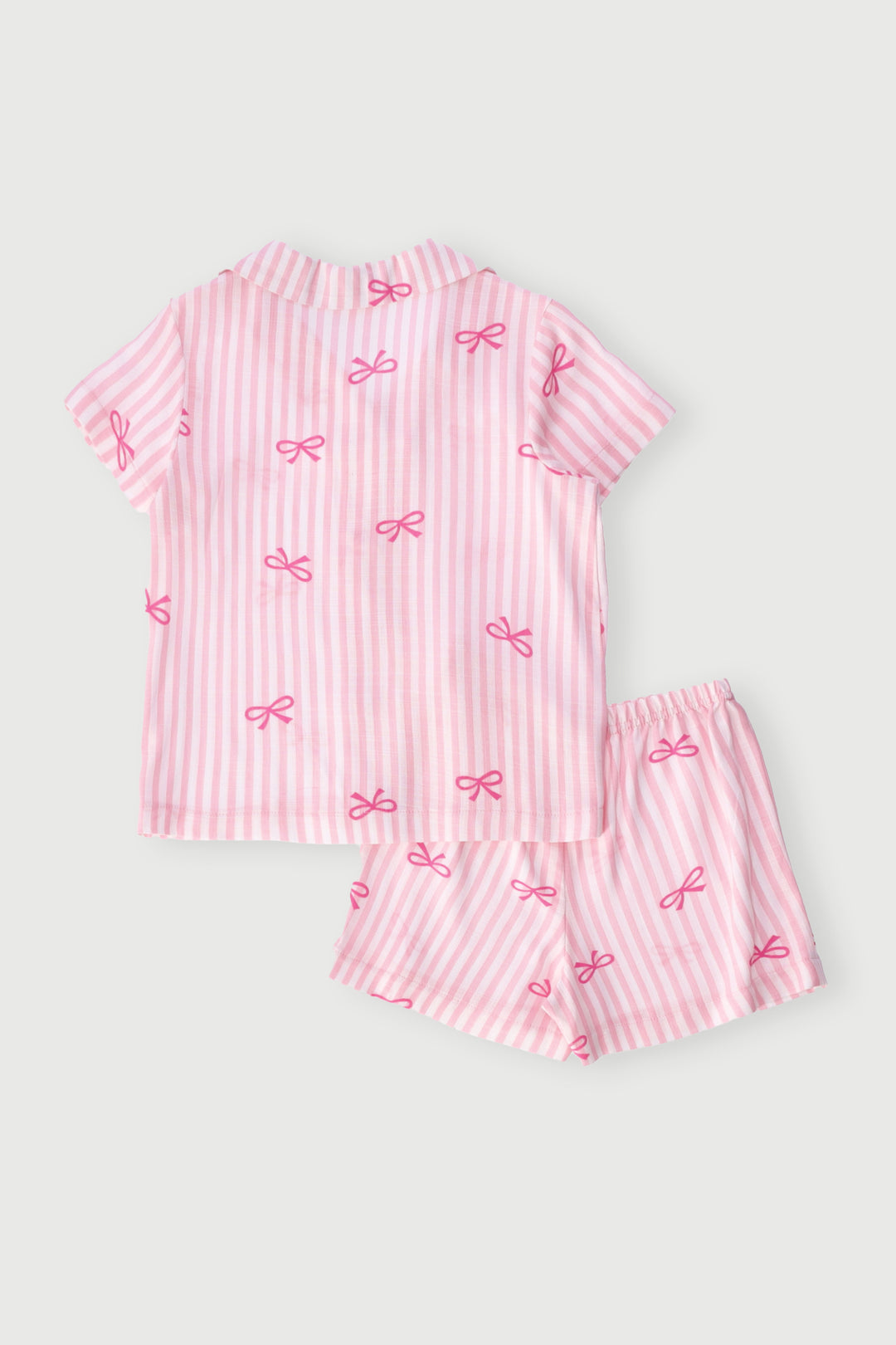 Pre-Girls Bow Print Linen Button Through Set - Pink