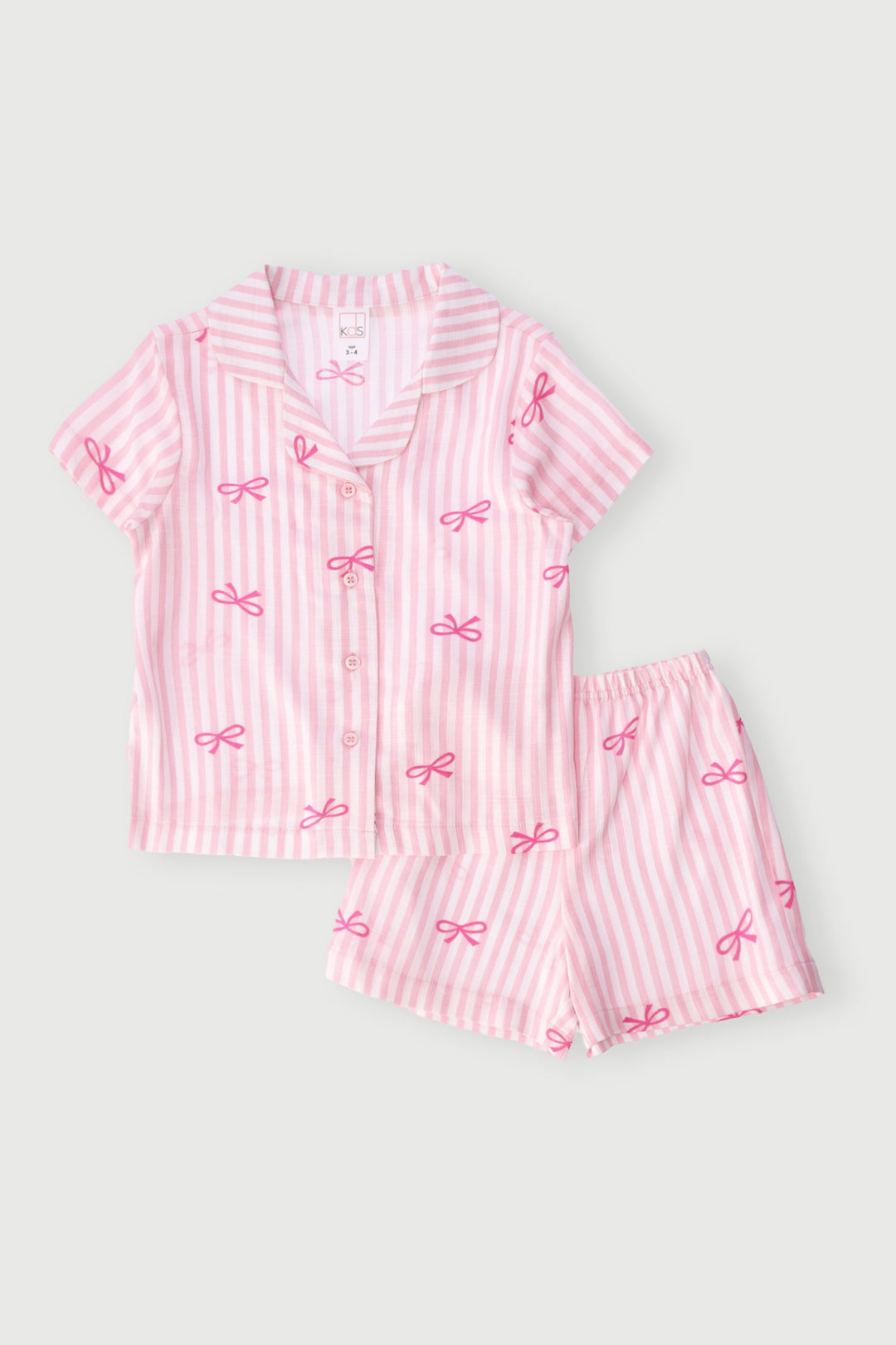 Pre-Girls Bow Print Linen Button Through Set - Pink