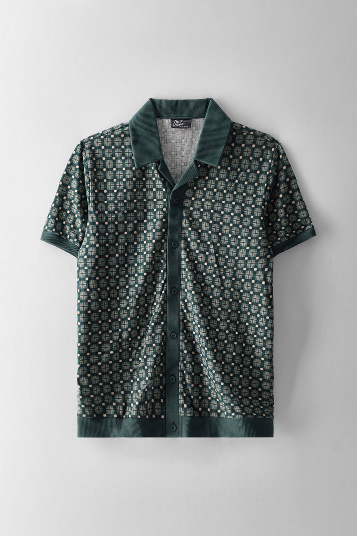 Boys Geometric Print Knit Shirt - Green