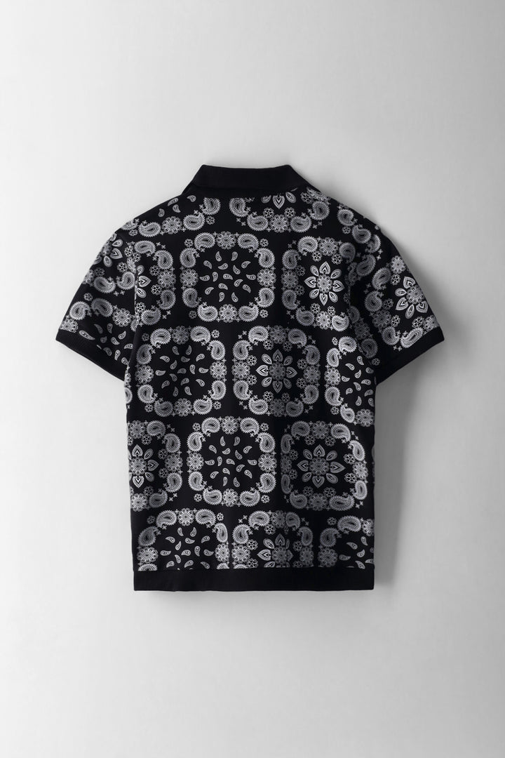 Boys Bandana Print Knit Shirt - Black