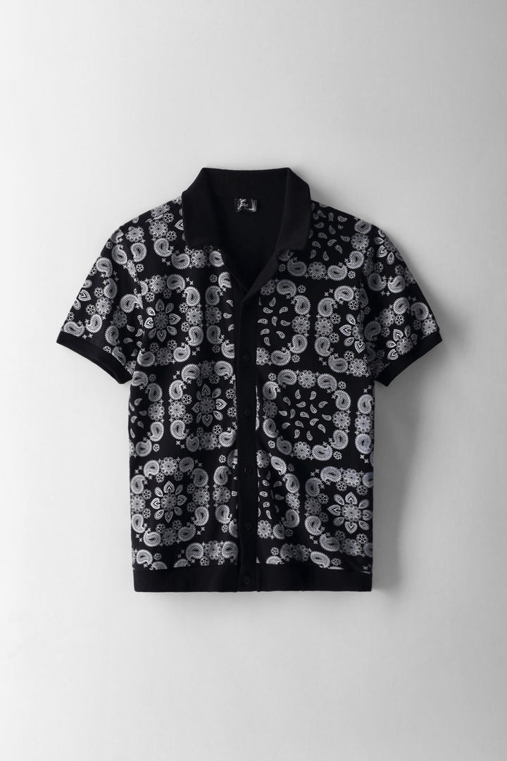 Boys Bandana Print Knit Shirt - Black