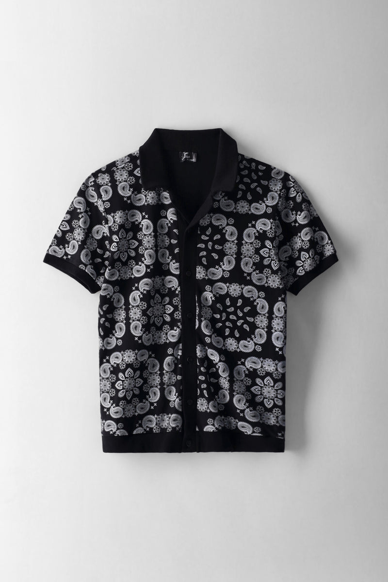 Boys Bandana Print Knit Shirt - Black