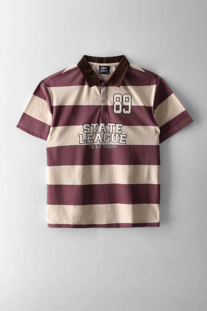 Boys Stripe Polo Shirt - Berry/Stone