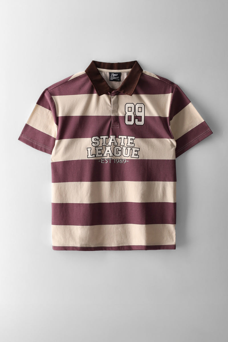 Boys Stripe Polo Shirt - Berry/Stone