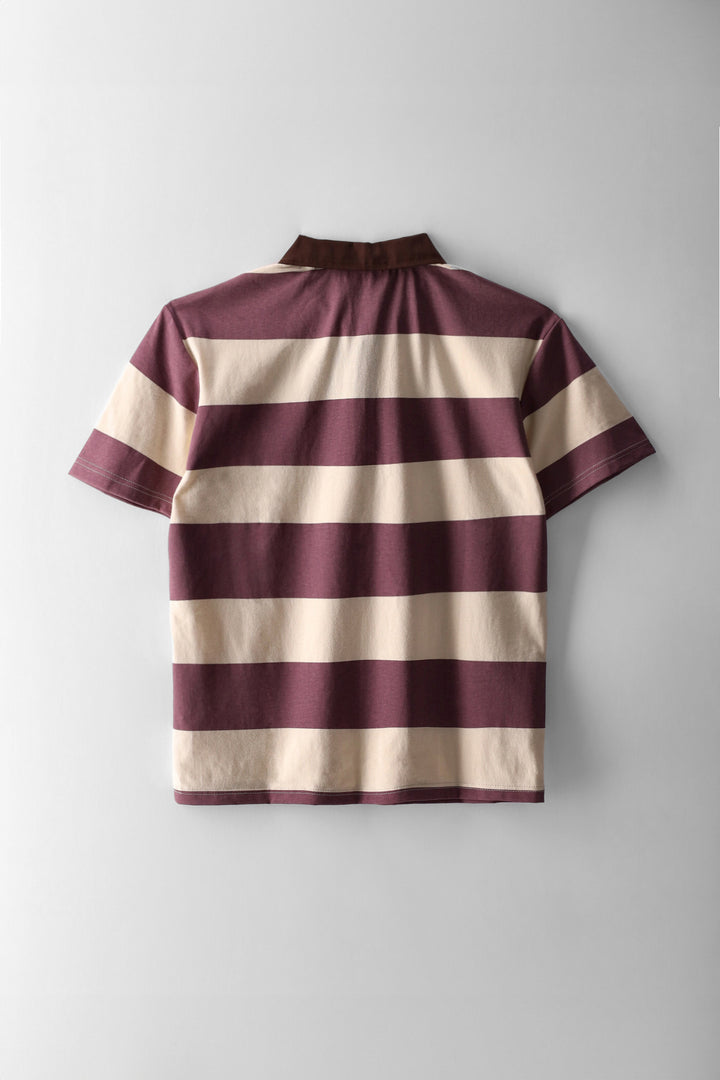 Boys Stripe Polo Shirt - Berry/Stone