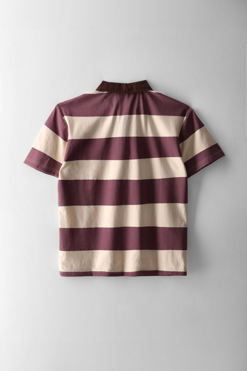 Boys Stripe Polo Shirt - Berry/Stone