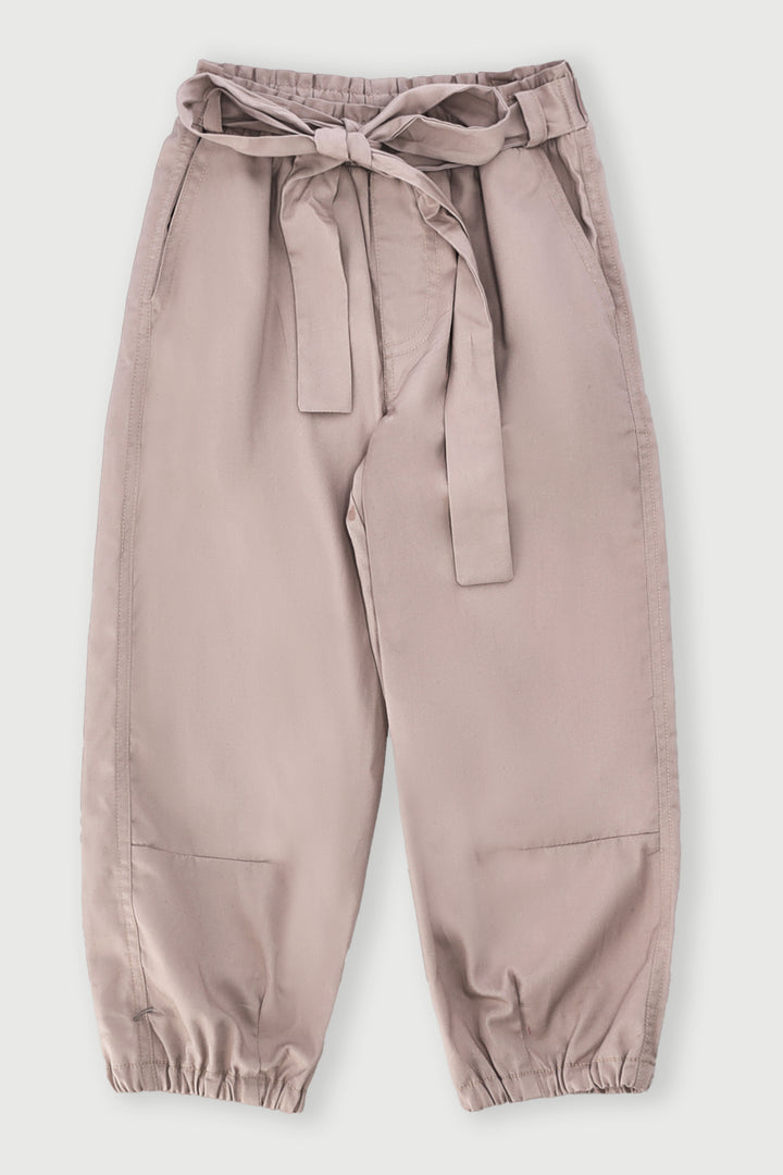Pre-Girls Paperbag Belt Twill Pants - Stone