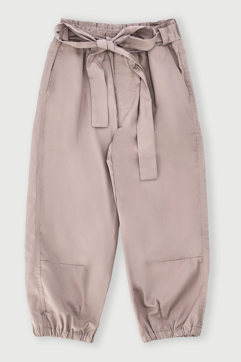 Pre-Girls Paperbag Belt Twill Pants - Stone
