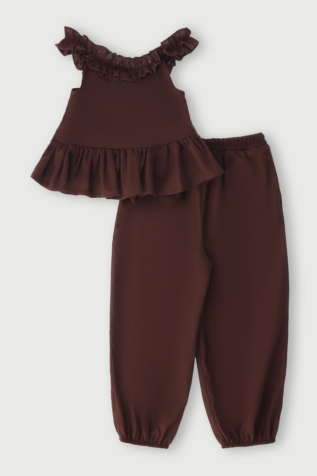 Pre-Girls Peplum Linen Pants Set - Brown