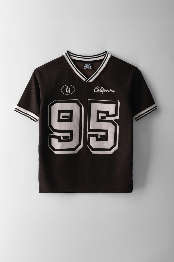 Boys Textured Oversized Sports T-Shirt - Chocolate