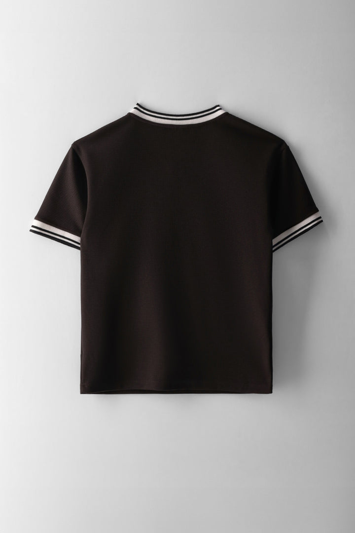 Boys Textured Oversized Sports T-Shirt - Chocolate