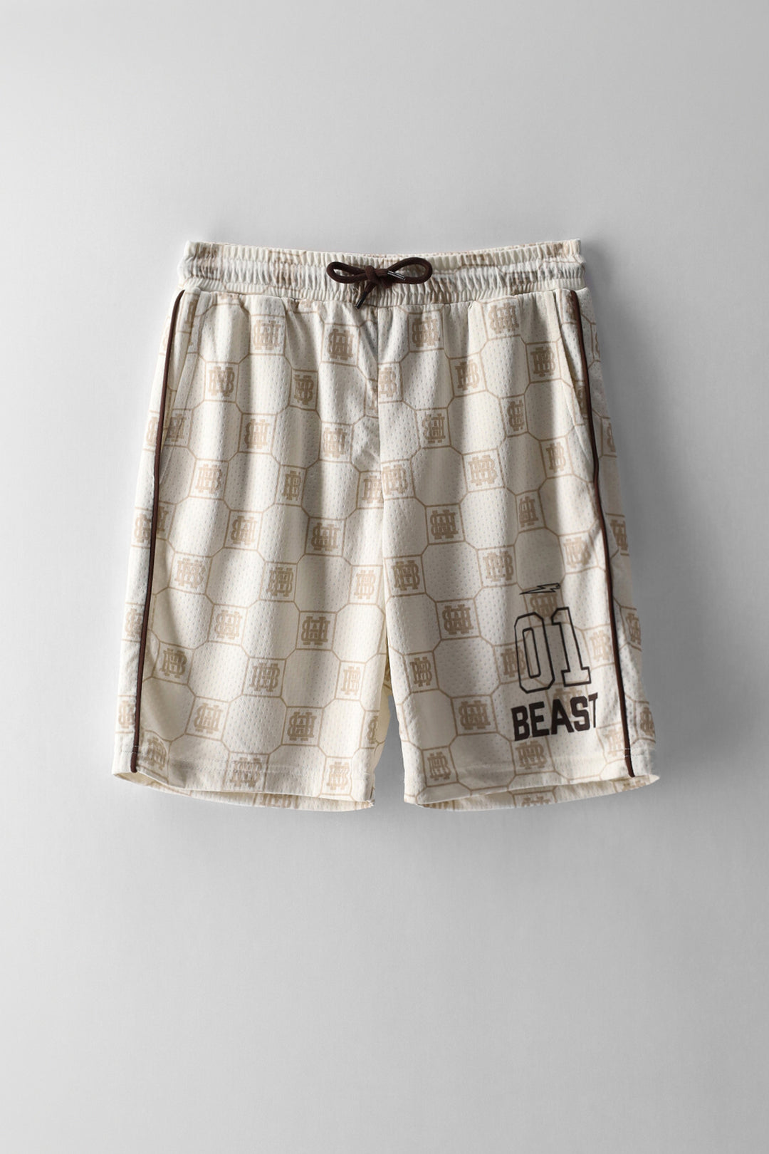 Boys Mr Beast All Over Print Sports Short - Cream