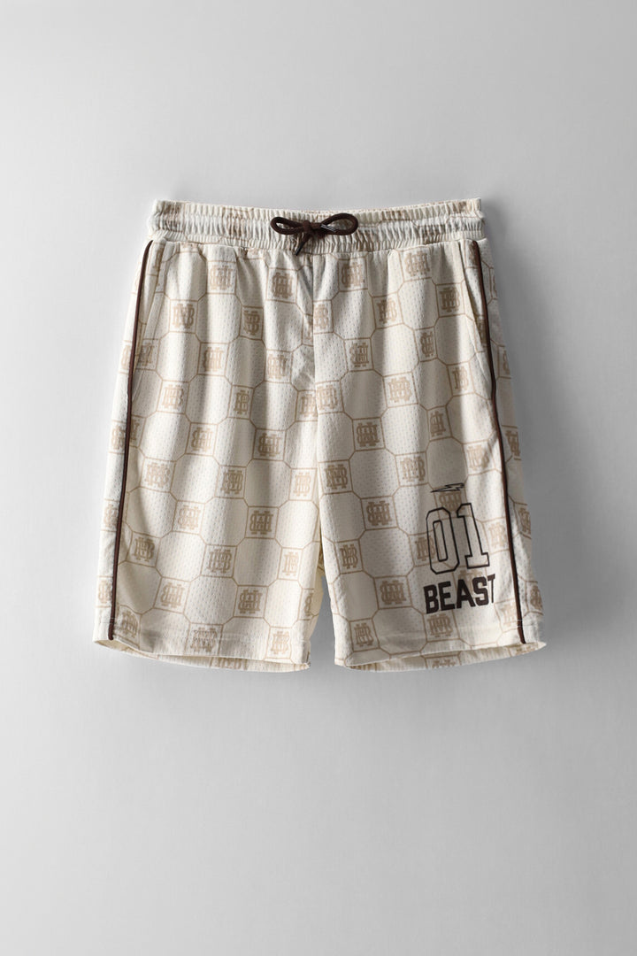 Boys Mr Beast All Over Print Sports Short - Cream