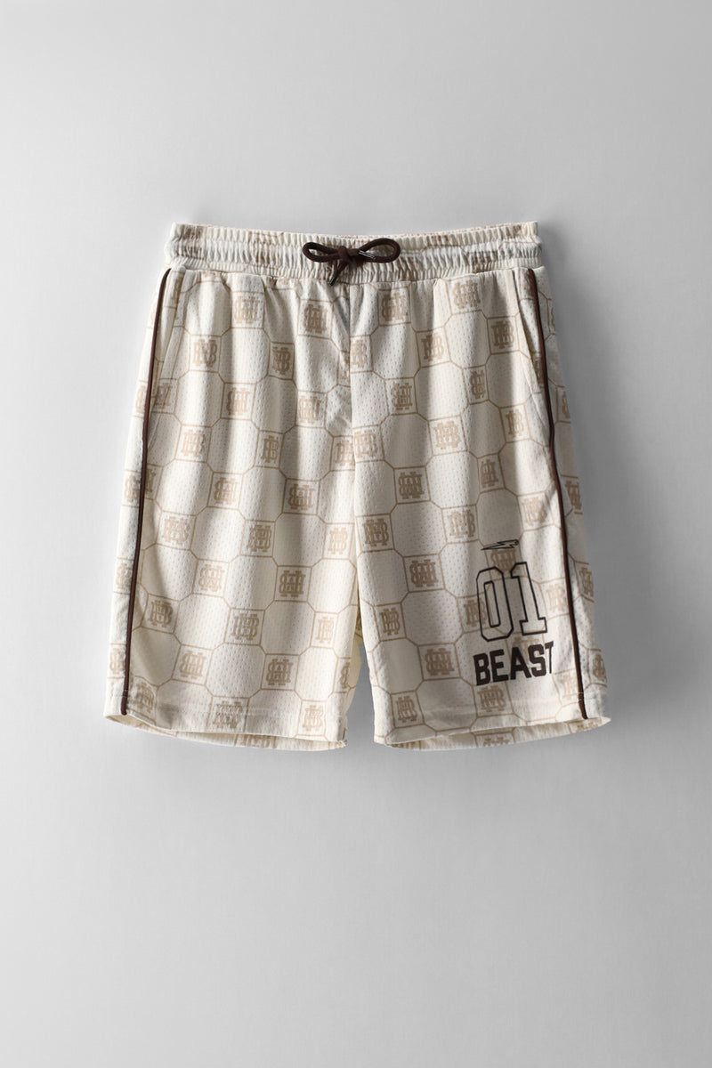 Boys Mr Beast All Over Print Sports Short - Cream