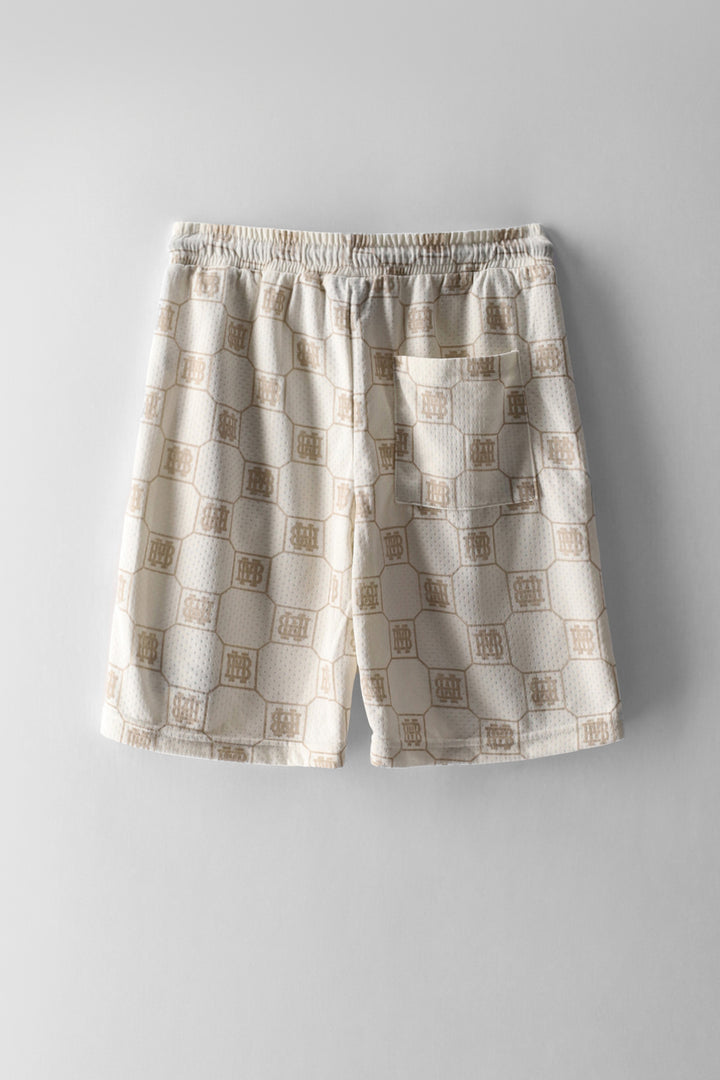 Boys Mr Beast All Over Print Sports Short - Cream