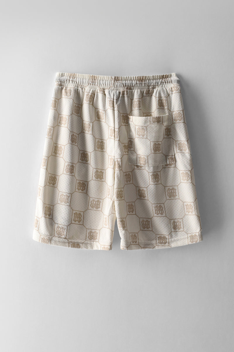 Boys Mr Beast All Over Print Sports Short - Cream