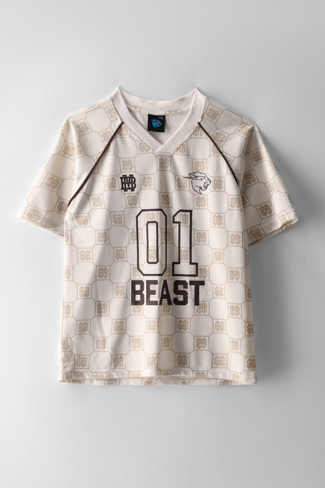 Boys Mr Beast All Over Print Sports T-Shirt - Cream