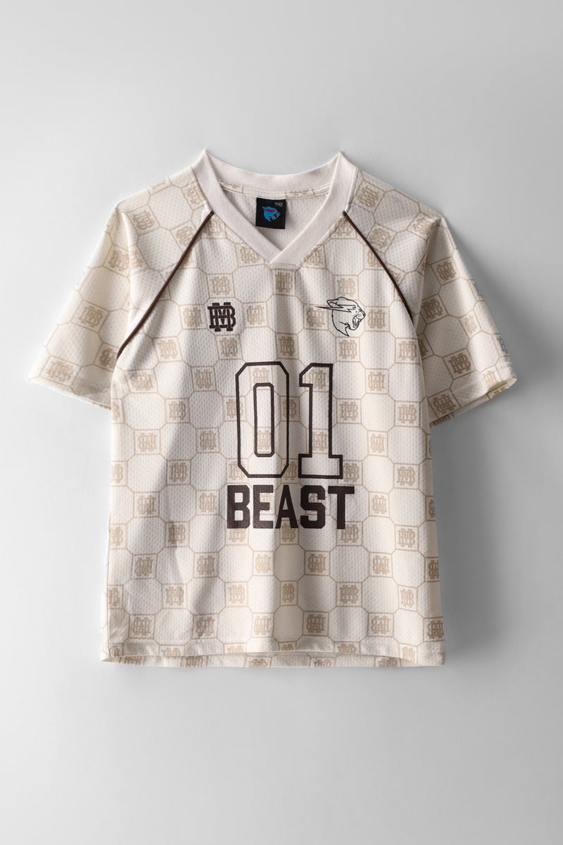 Boys Mr Beast All Over Print Sports T-Shirt - Cream