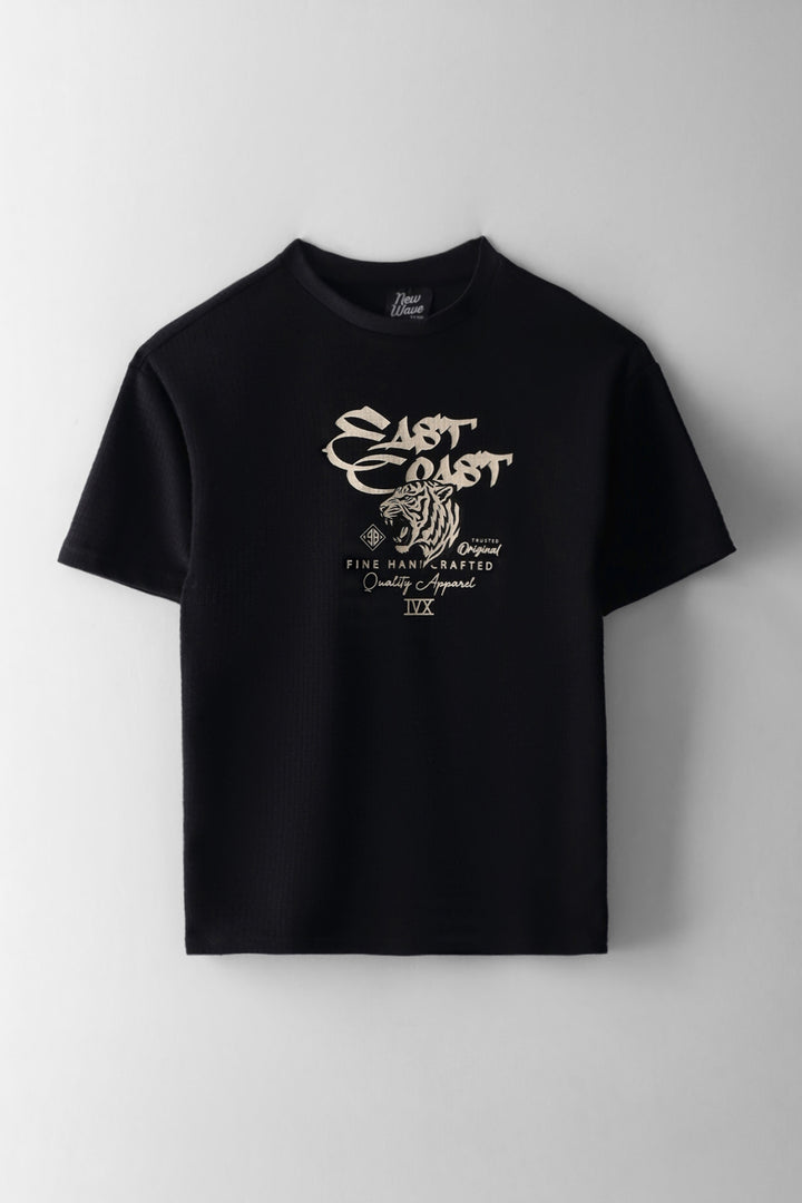 Boys Textured Tiger Overszied T-Shirt - Black