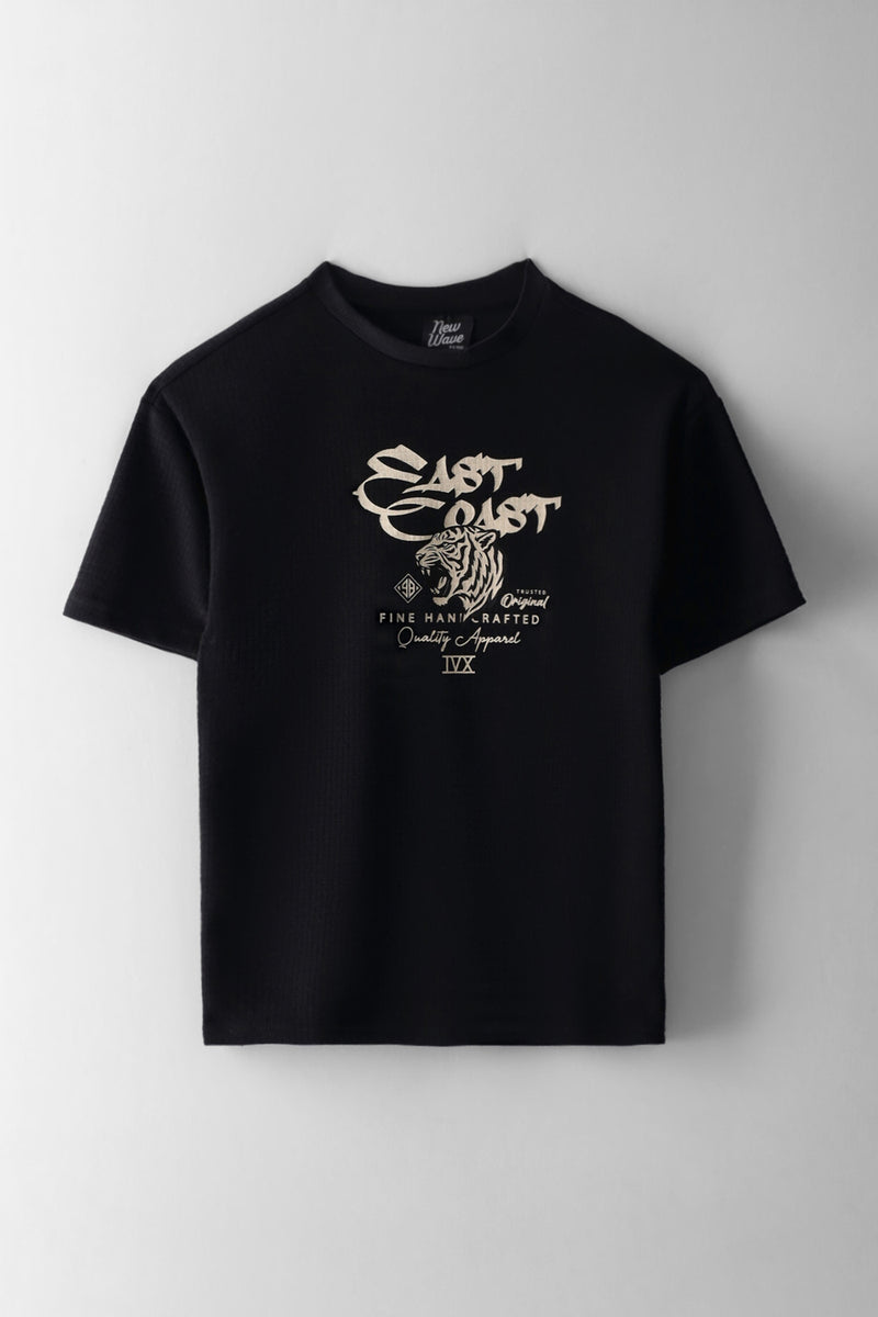 Boys Textured Tiger Overszied T-Shirt - Black