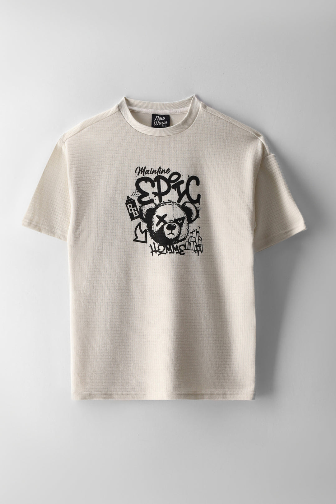 Boys Textured Teddy Oversized T-Shirt - Ecru