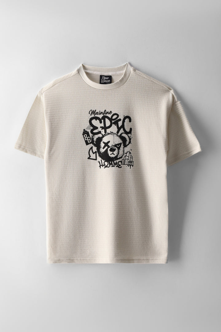 Boys Textured Teddy Oversized T-Shirt - Ecru