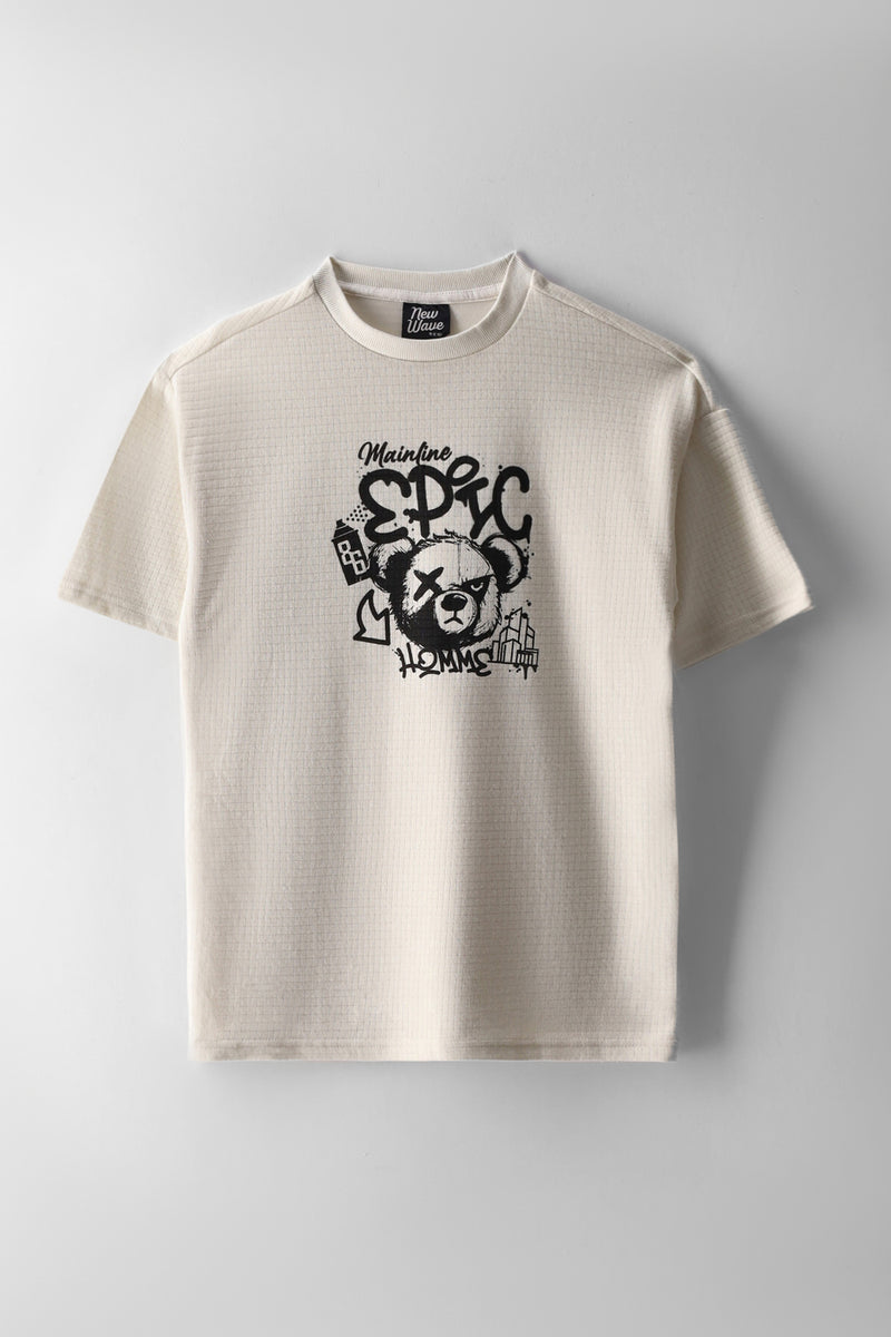 Boys Textured Teddy Oversized T-Shirt - Ecru