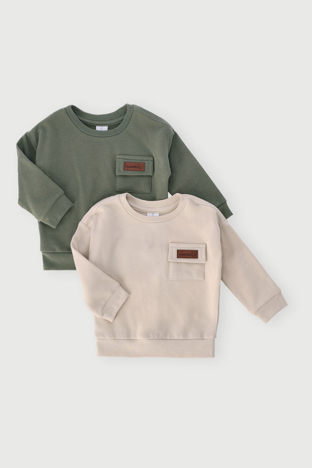 Baby Boys 2 Pack Bear Badge Utility Fleece Tops - Olive