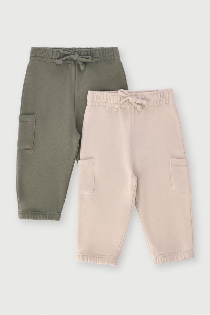 Baby Boys 2 Pack Bear Badge Utility Jogger - Olive
