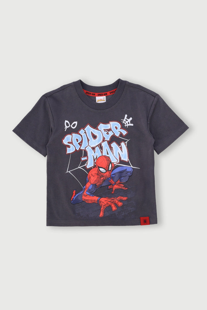 Pre-Boys Spiderman Gloss Tee - Charcoal
