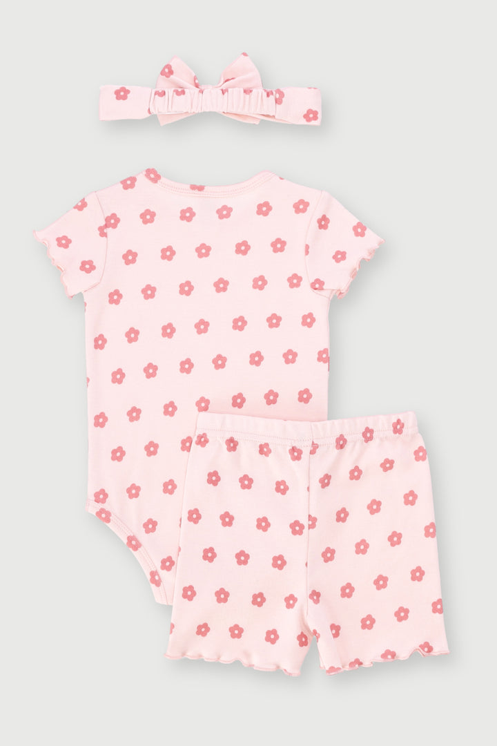 Baby Girls 3 Piece Floral Vest & Shorts Set - Pink