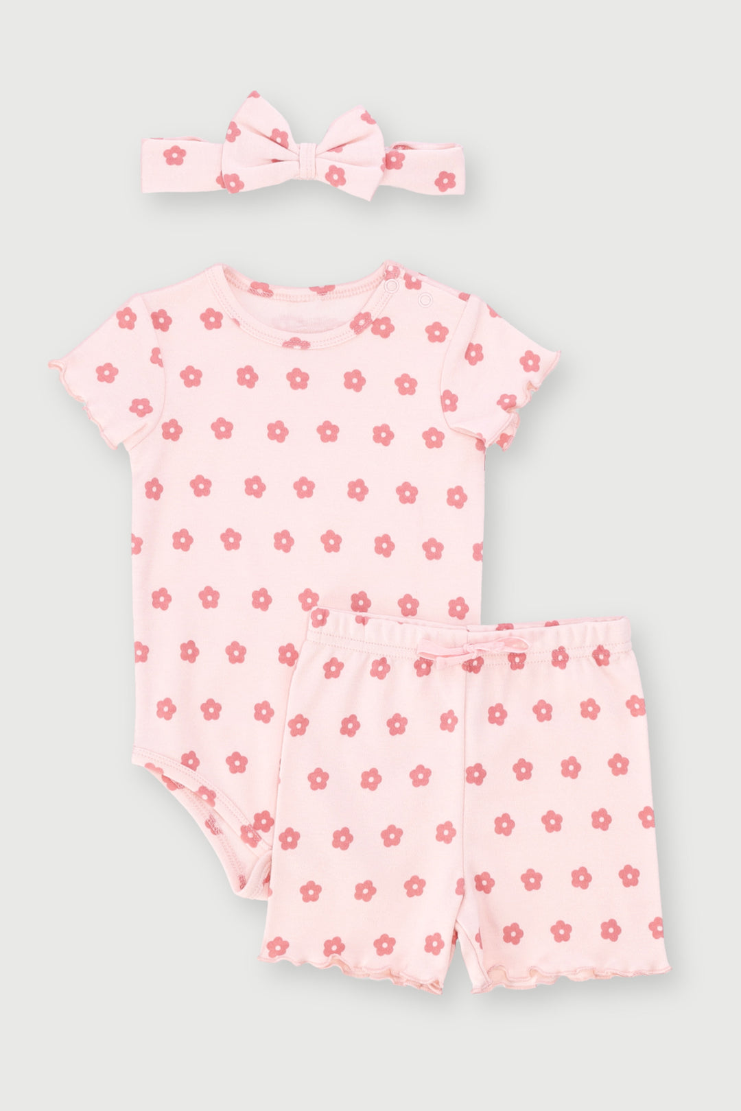 Baby Girls 3 Piece Floral Vest & Shorts Set - Pink