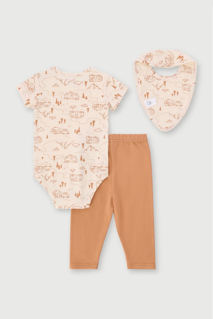 Baby Boys 3 Piece Legging & Vest Adventure Set - Tobacco