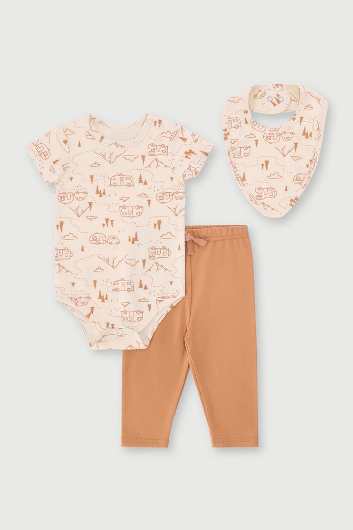 Baby Boys 3 Piece Legging & Vest Adventure Set - Tobacco