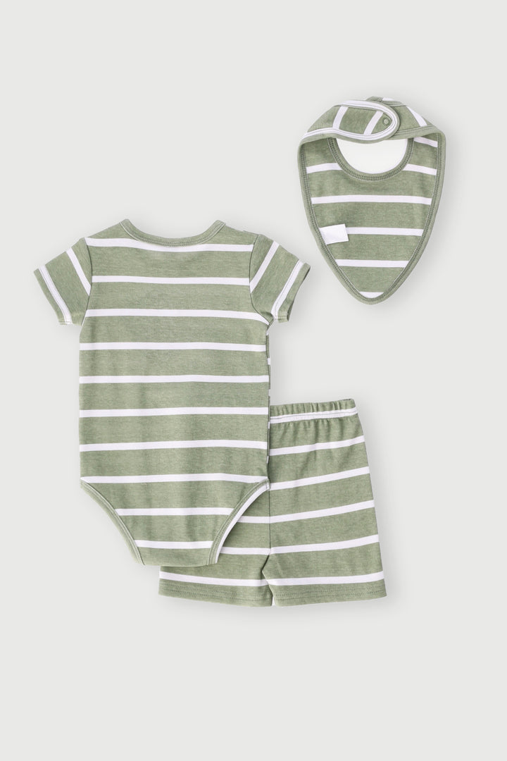 Baby Boys 3 Piece Awesome Stripe Shorts & Vest Set - Sage